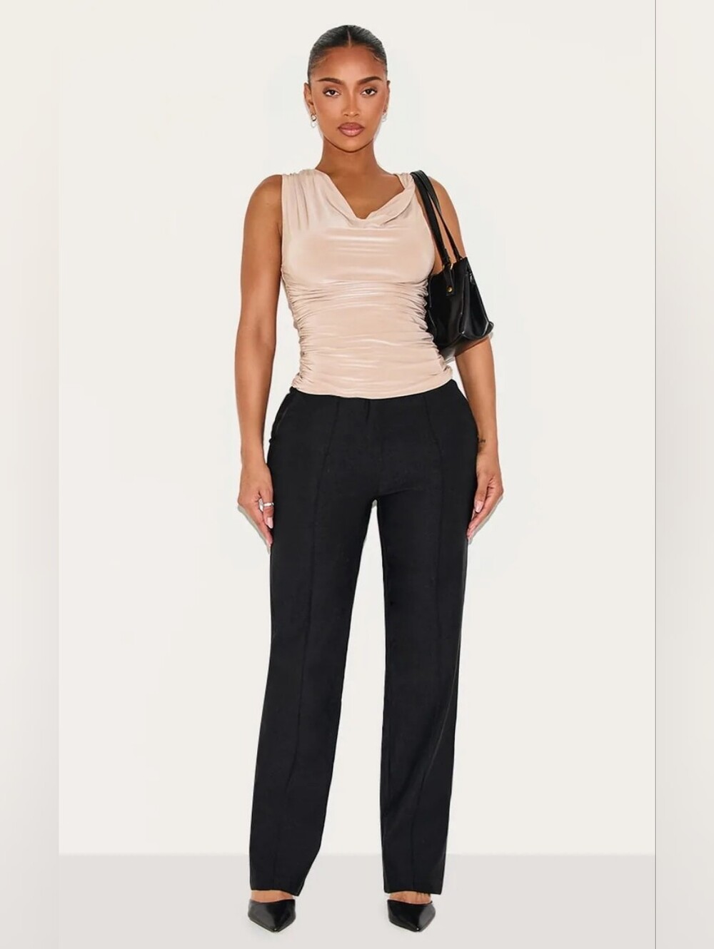 NWT PrettyLittleThing Shape Black Stretch Woven High Waisted Pintuck